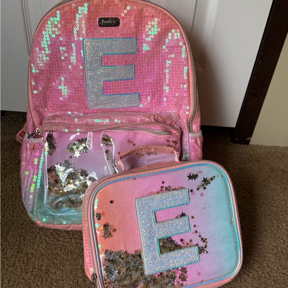 Justice Pink and Blue Sequin Backpack and Lunchbox BACK TO SCHOOL - Picture 1 of 5